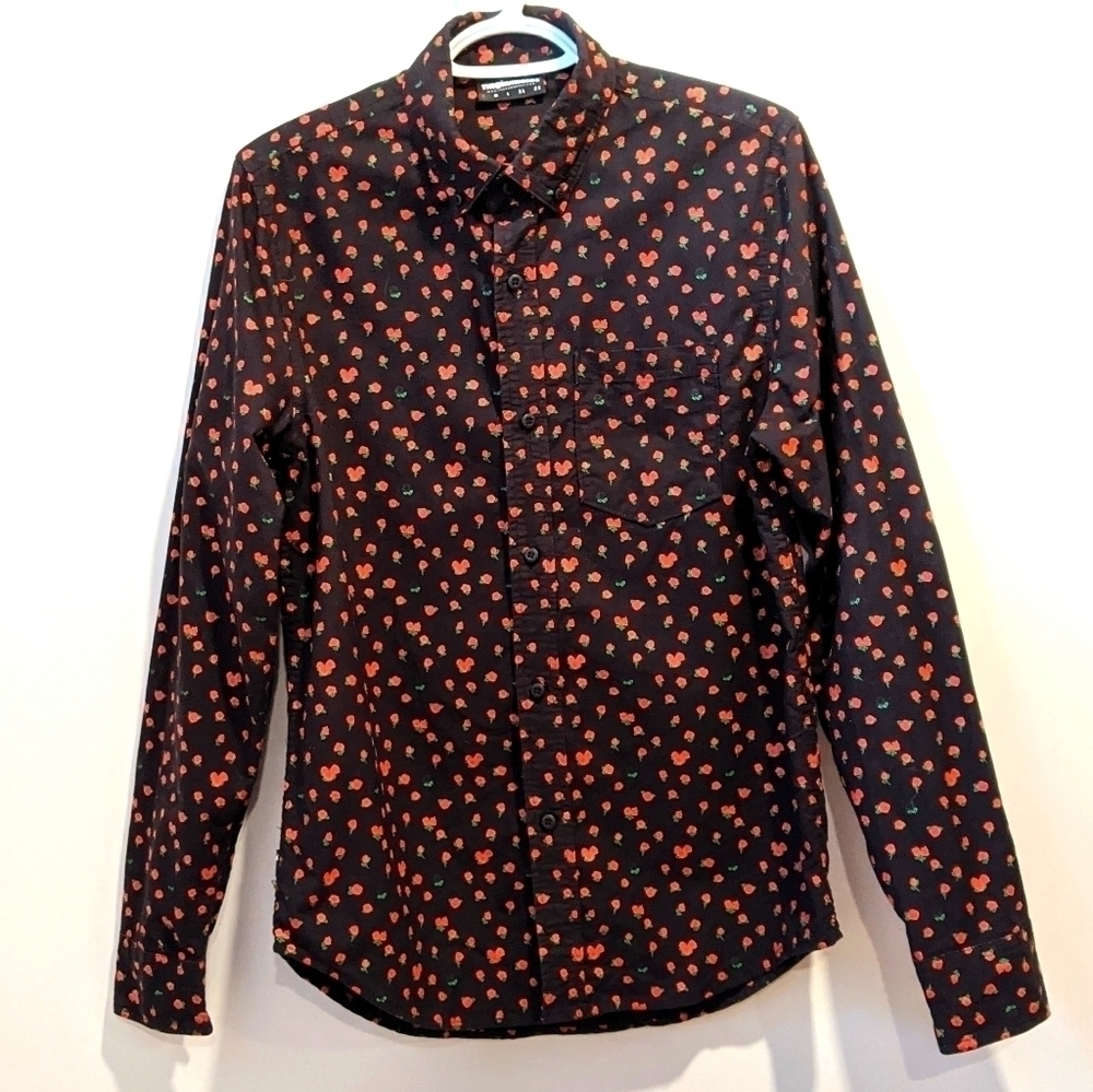 2/$20 The Hundreds Red Rose Print Button Down Shirt Small Long Sleeve Cotton